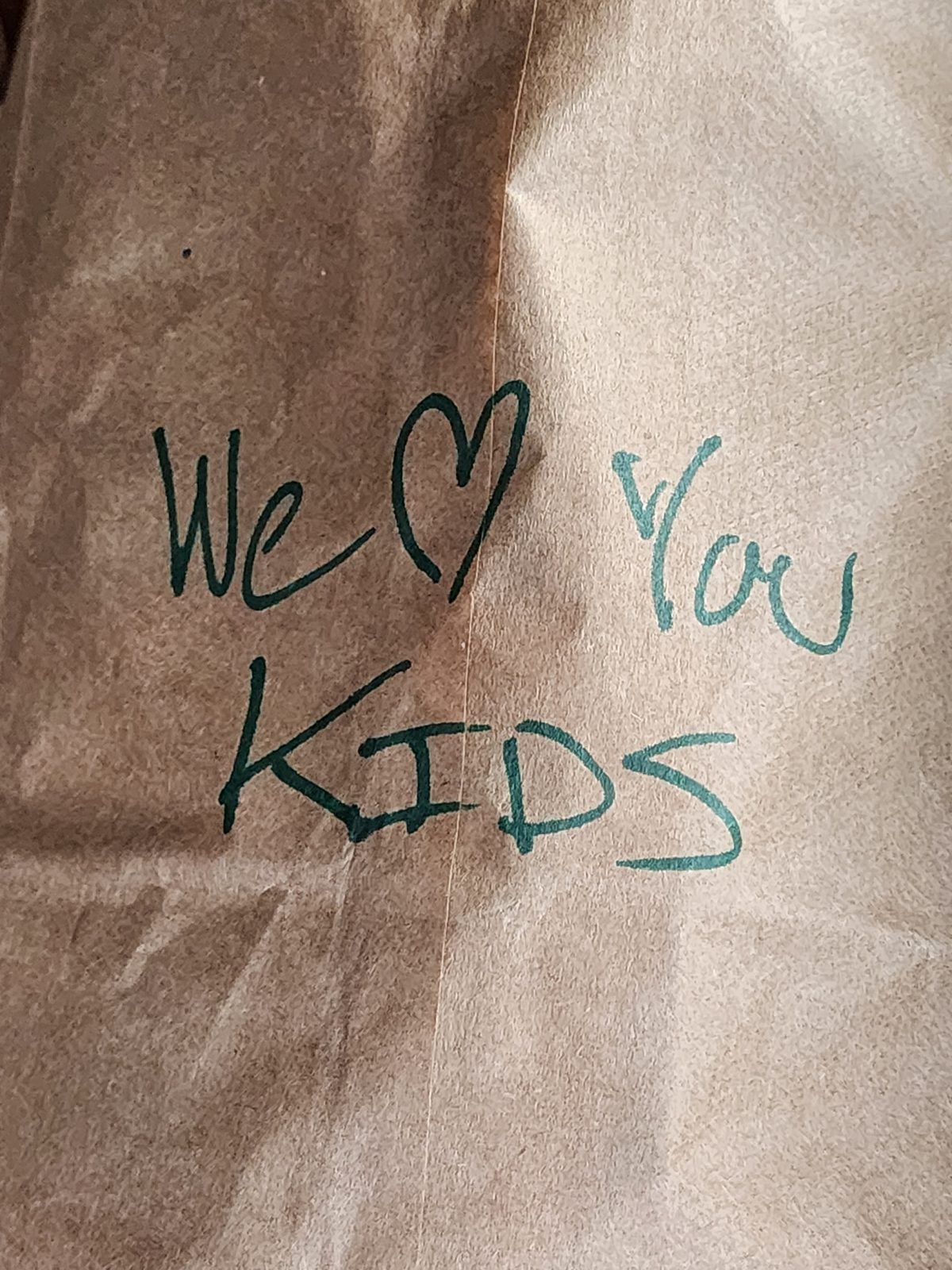 A note written on a care package before it went out.